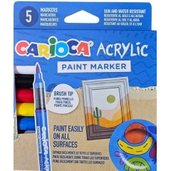 ΜΑΡΚΑΔΟΡΟΙ ΑΚΡΥΛΙΚΟΙ BRUSH  CARIOCA 5 ΧΡΩΜΑΤΑ ΓΙΑ ΟΛΕΣ ΤΙΣ  ΕΠΙΦΑΝΕΙΕΣ