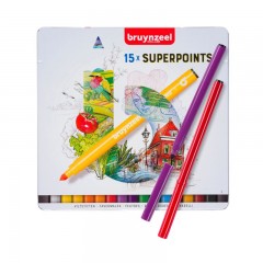 BRUYNZEEL SUPER POINTS TIN 15 FELT TIPS