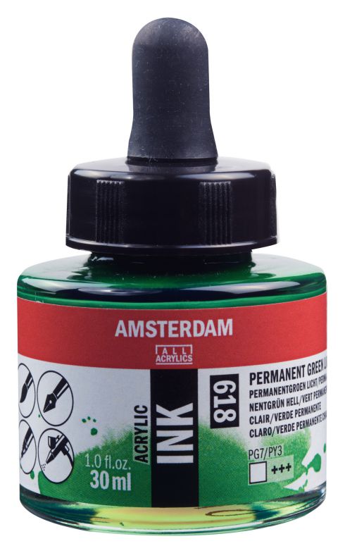 ΜΕΛΑΝΙ INK AMSTERDAM 618 30ML PERMANENT GREEN LIGHT (ΣΥΣ-3TEM)