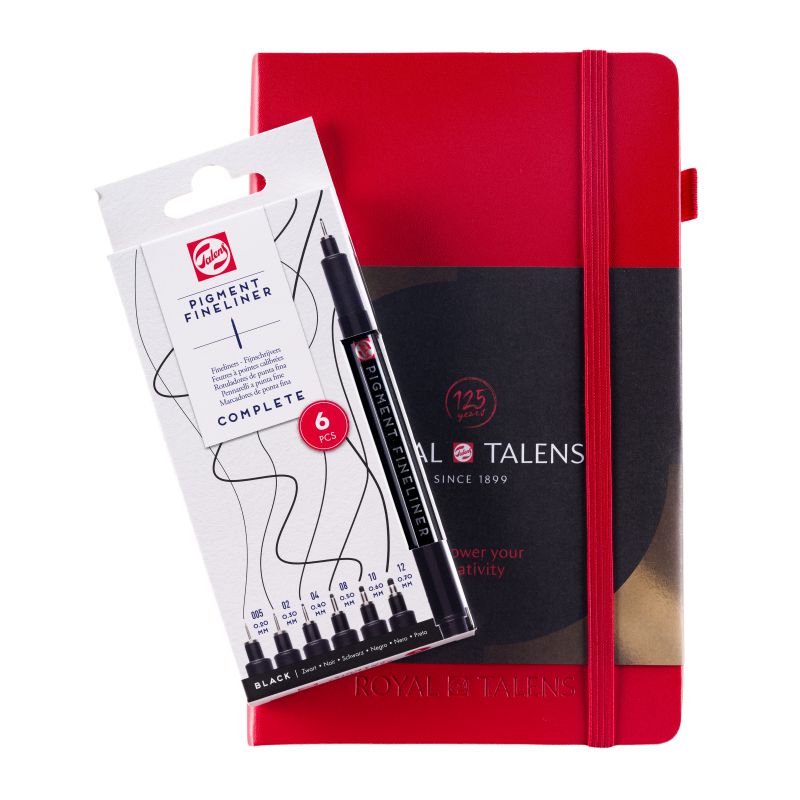 TALENS PIGMENT FINELINER SET 6+ RULED JOURNAL 13X21 CM