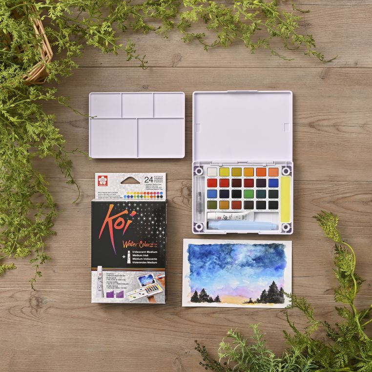 KOI WATERCOLORS POCKET FIELD SKETCH BOX 24 IRIDESCENT MEDIUM